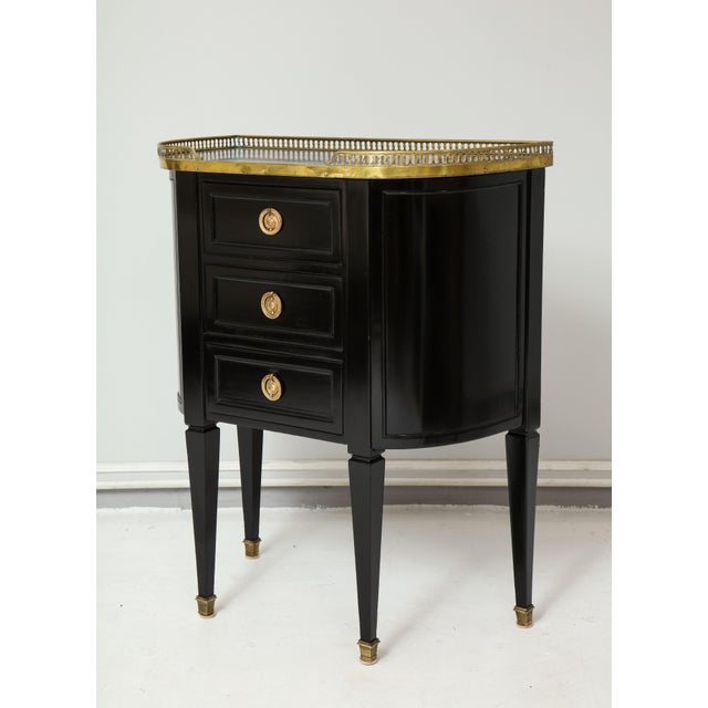 Ebony Pair of Ebonized French Marble-Top Petite Commodes With Brass Gallery For Sale - Image 8 of 13