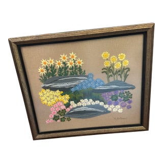 1970s Framed Floral Handmade Needlepoint For Sale