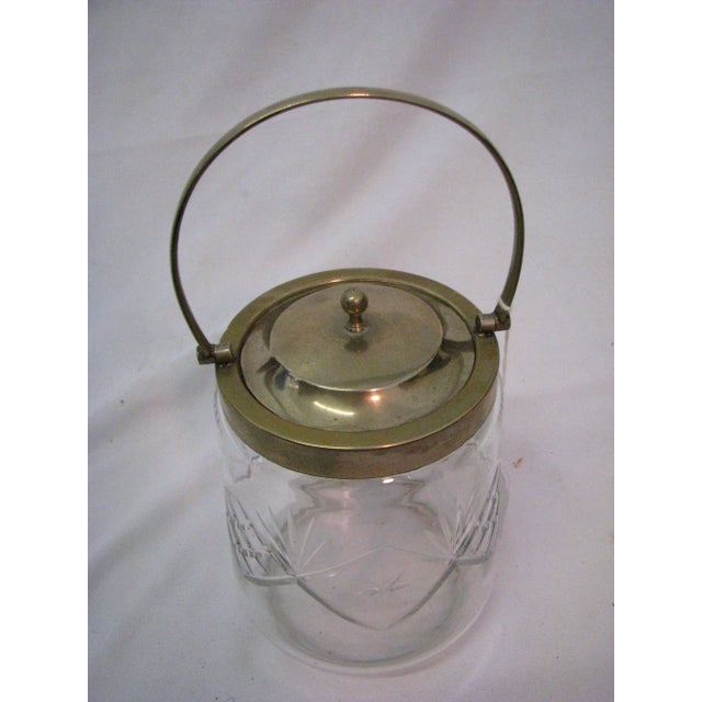 English Antique Glass Biscuit Jar With Silver Plate Handle and Lid Made in England For Sale - Image 3 of 9