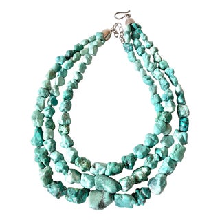 Vintage Jay King Chunky Multi-Strand Turquoise Necklace With Sterling Silver Glasp For Sale