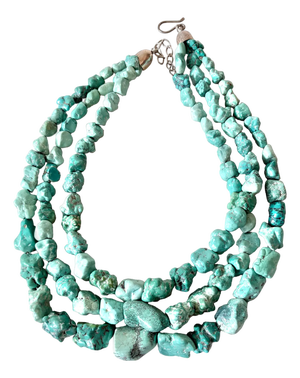 Vintage Jay King Chunky Multi-Strand Turquoise Necklace With Sterling Silver Glasp