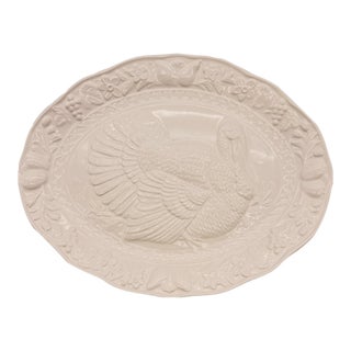 Vintage White Ceramic Holiday Turkey Platter Japan For Sale