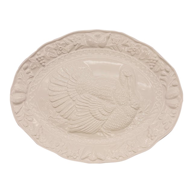 Vintage White Ceramic Holiday Turkey Platter Japan For Sale
