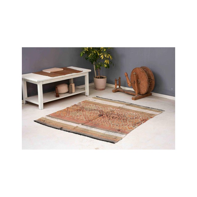 Handwoven vintage embroidered kilim rug from Marash region of Turkey. Approximately 50-60 years old. In good condition....