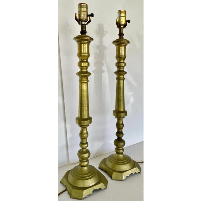 Large English Traditional Brass Table Lamps From 60's For Sale In Miami - Image 6 of 10