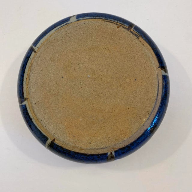 1990s Vintage Hand-Thrown Studio Pottery Cobalt Blue Botanical Stoneware Bowl For Sale - Image 5 of 8