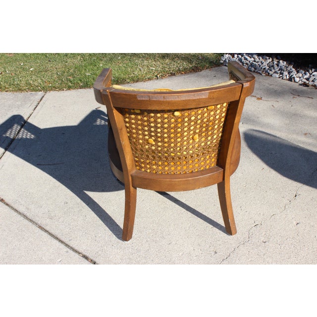 Vintage Mid Century Regency Style Velvet & Cane Barrel Club Chair