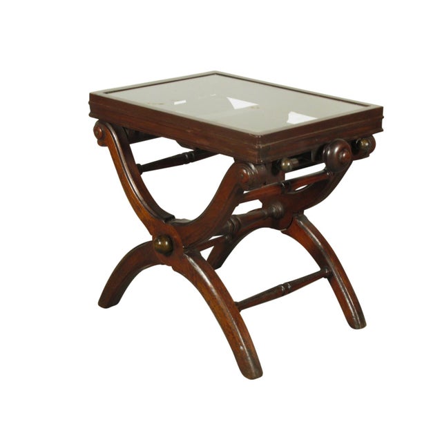 A late 19th-C. Victorian walnut adjustable piano stool repurposed as an end table. Features original functional height...