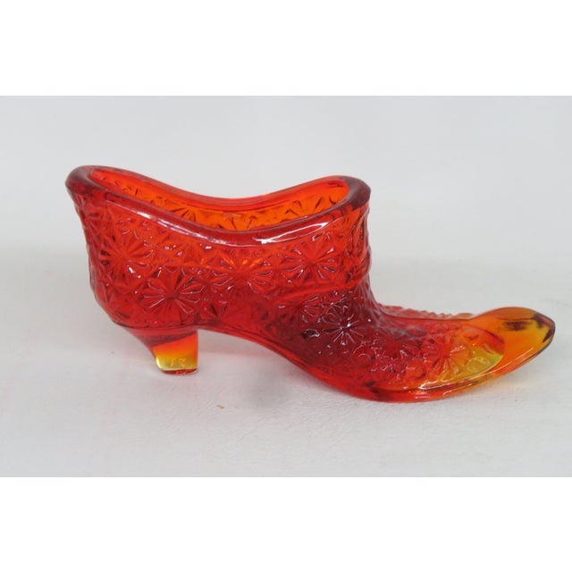 Vintage Fenton Amberina Daisy and Button Glass Slipper Shoe Figurine 4562b For Sale - Image 13 of 13