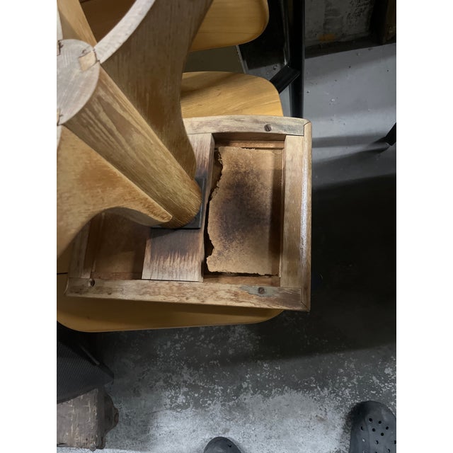 Vintage Wooden Stool with Light Yellow Seat For Sale - Image 9 of 10