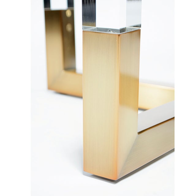 60 inch round Acrylic and Brass Dining Table from Mecox Base Dimensions: 34″Dia x 28.5″H