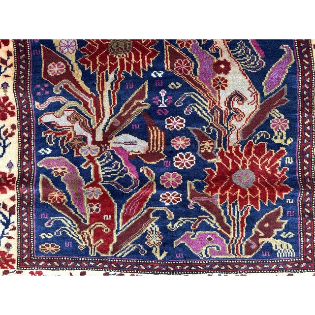 Afghan Peacock Area Rug, Hand-Knotted Wool, Floral, 4x6, Indigo & Magenta For Sale - Image 12 of 13