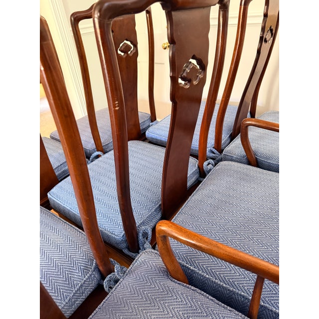 Mid-Century Modern Set of 8 Vintage Rosewood Dining Chairs With Blue Seats For Sale - Image 3 of 18