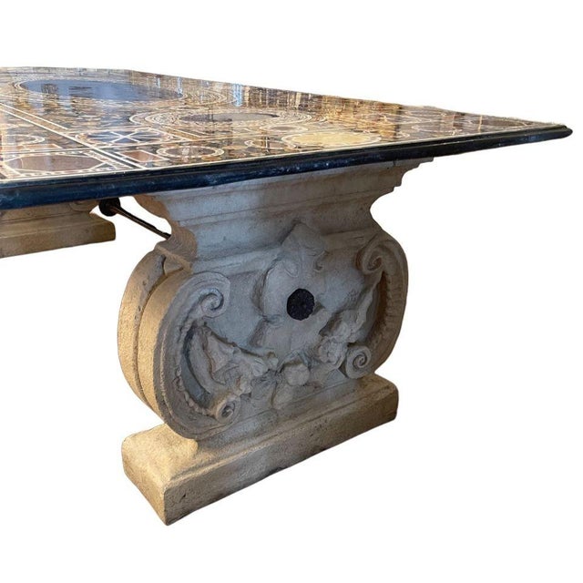 Massive Italian Pietra Dura Dining Table With Stone Bases, C. 1980s For Sale - Image 4 of 9