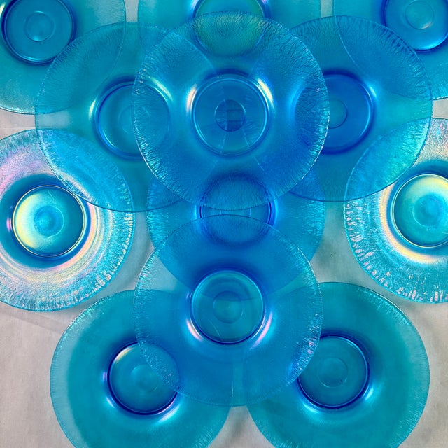 1920s Fenton Celeste Blue Stretch Glass Plates, Set of 12 For Sale In Philadelphia - Image 6 of 18