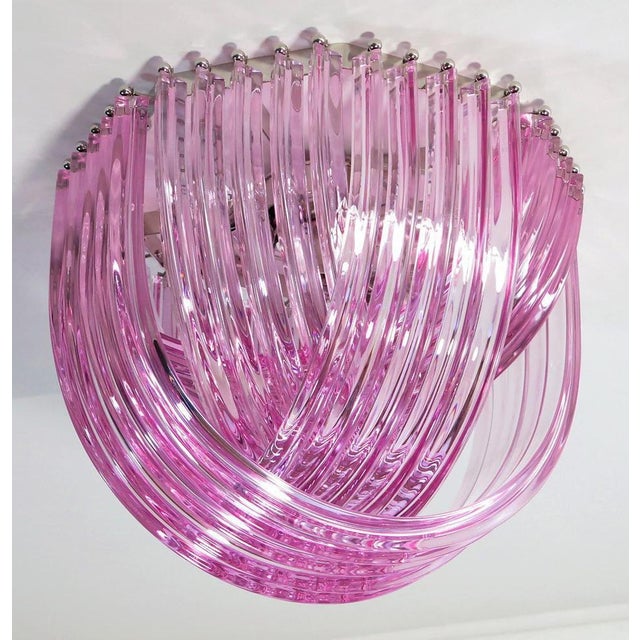 Murano Ceiling Linght Chandeliers with Pink Triedri Murano Glasses, 1995, Set of 2 For Sale - Image 10 of 14
