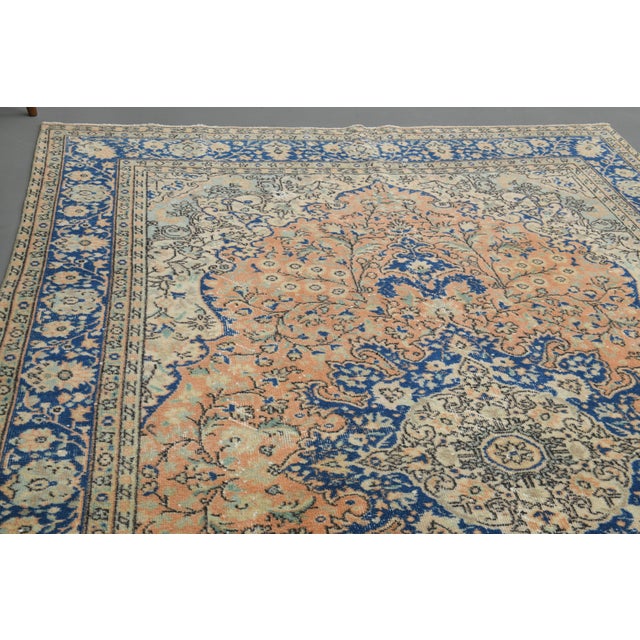 Textile 1970s Vintage Turkish Oushak Handmade Wool Cotton Orange Area Rug For Sale - Image 7 of 12