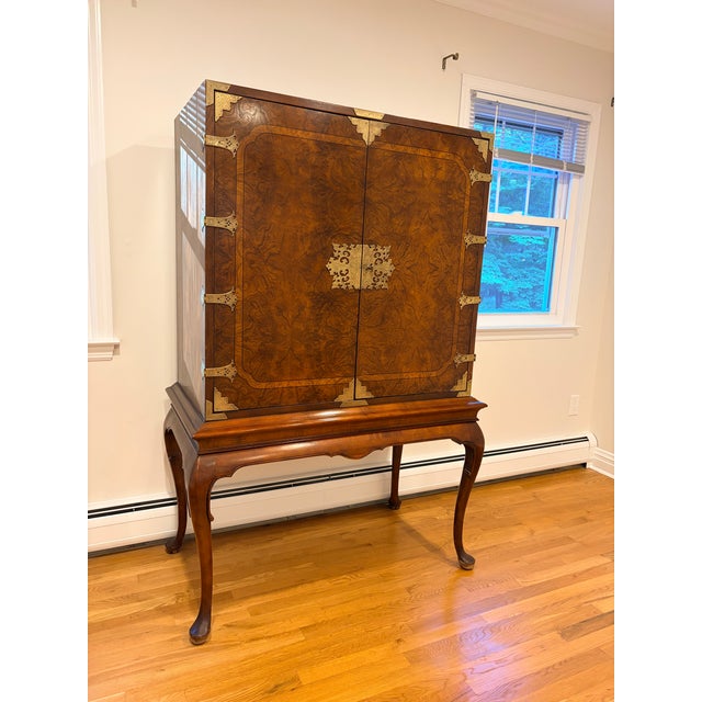 1980s Burl Walnut Chinoiserie Style Media / Bar Cabinet For Sale - Image 14 of 18