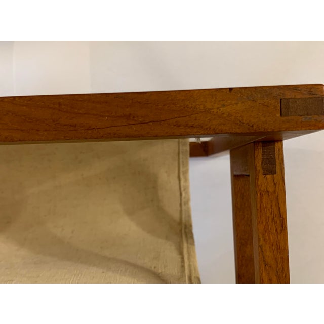 Linen Vintage Danish Modern Teak & Linen Double Pocket Magazine Holder For Sale - Image 8 of 10