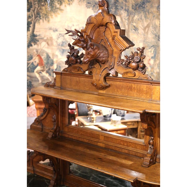 19th Century French Saint Hubert Carved Oak Hunt Buffet With Marble Top For Sale - Image 10 of 16