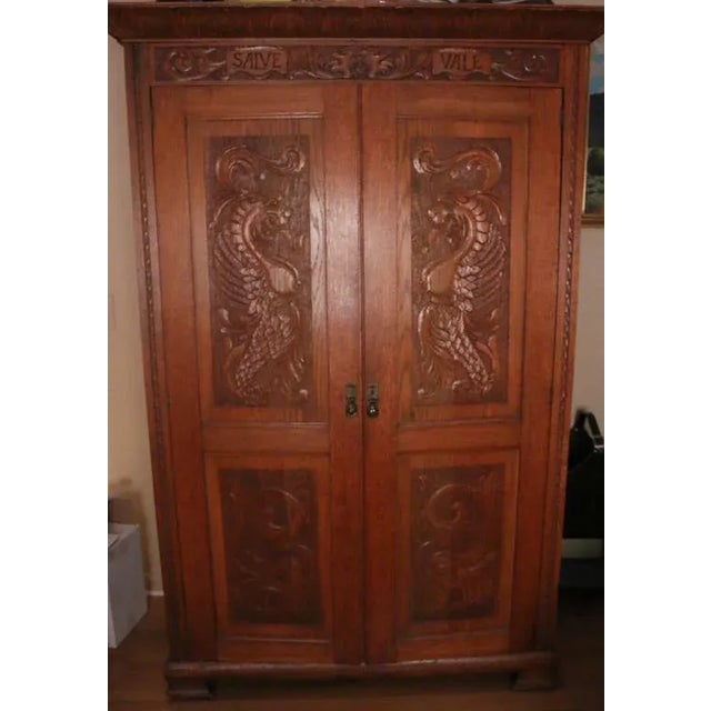19th Century 19th Century Carnegie Skibo Castle Scottish Oak Armoire With Carvings-Audaces Fortuna Juva- For Sale - Image 5 of 6