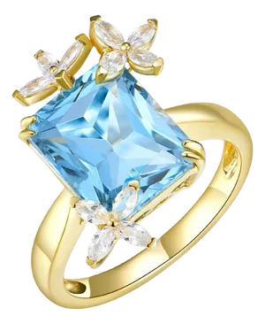 Kai Blue Topaz Sapphire Butterfly Cocktail Ring in 14k Yellow Gold Ring, Size 6