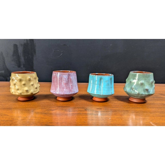 Postmodern Vintage 90s Postmodern Handmade Studio Pottery Cups and Saucer Set For Sale - Image 3 of 8