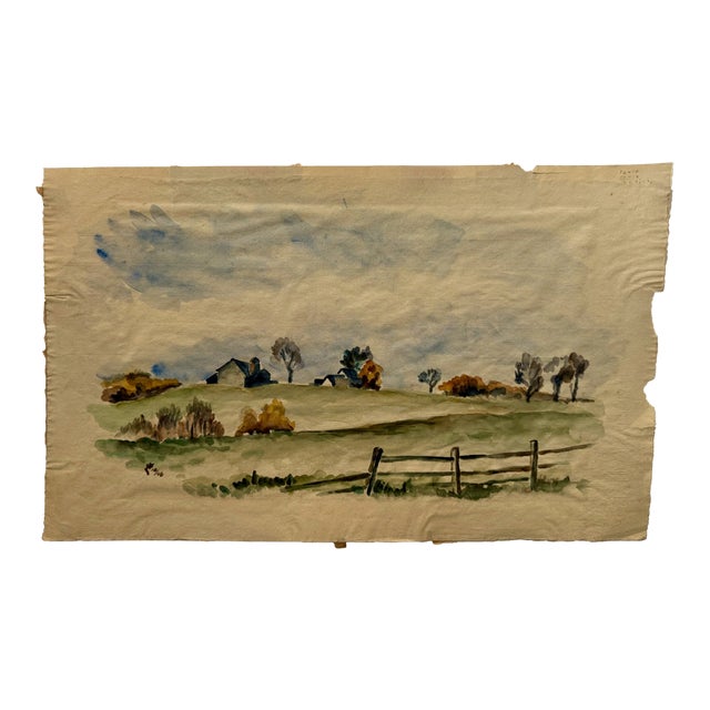 Henry Emil Salloch Original Watercolor on Paper Woodland Creek and Evergreens, 1946. For Sale