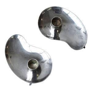 Vintage Silverplate Kidney-Shaped Candleholders, Circa 1950s