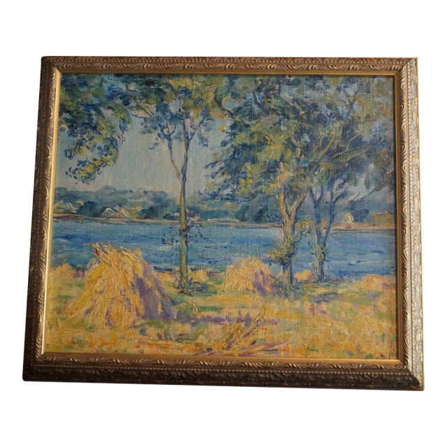 1930s New York State Haystacks Landscape Painting For Sale