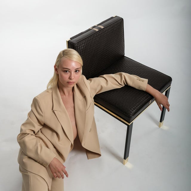 Bizimyer Furniture, "Stella" Chair With Bronze and Exclusive Woven Leather, Tailor Made, Istanbul For Sale - Image 15 of 18