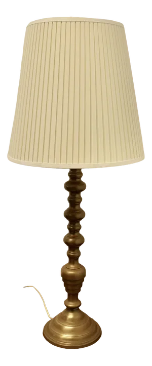 Tall Turned Brass Table Lamp, 1930s
