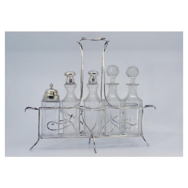 Silver Cruet with Salt and Pepper Shakers, Mustard Jar and Lid Holder, Set of 6, in Very Good conditions. Designed 1890 to...