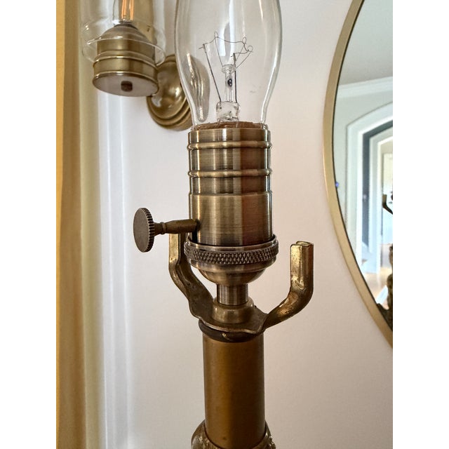 Brass Oversized Vintage Hollywood Regency Opaline Glass Brass Cherub Table Lamps - A Pair For Sale - Image 8 of 9