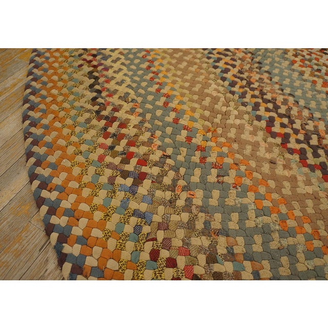 Beige 1930s Multicolor Abstract Folk Art Antique American Round Braided Rug 8' X 8' Cotton Carpet For Sale - Image 8 of 11