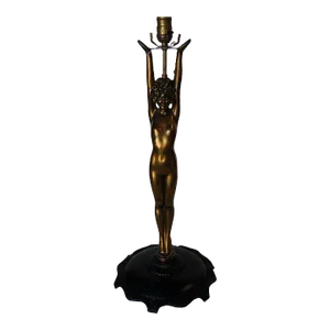 1930s Nuart Bronze Standing Nude Figure Accent Table Lamp