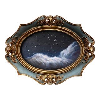 Framed Night Sky Original Painting Oval Vintage Style by Valeriya Serova For Sale