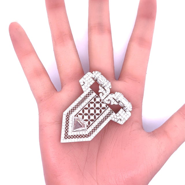 Antique-Style Diamond 18k White Gold Lapel Brooch For Sale In Los Angeles - Image 6 of 6