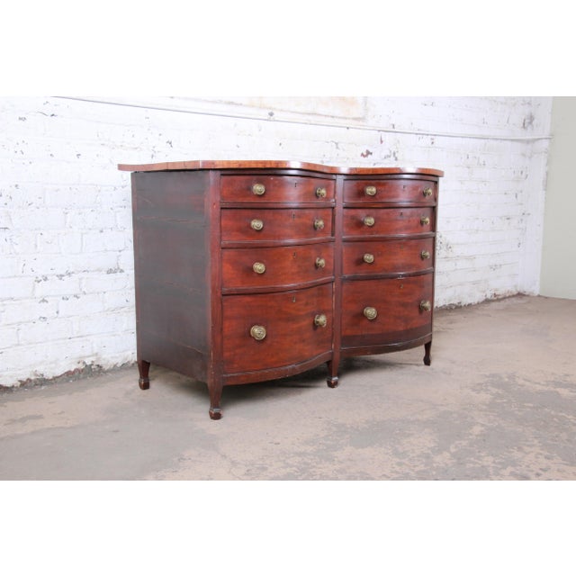 Antique Mahogany Double Bow Front EightDrawer Dresser, Late 19th