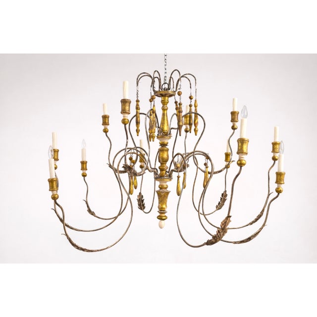 Monumental Swedish Gustavian 12-Light Iron & Parcel GiltWood Chandelier, Rewired For Sale - Image 10 of 12
