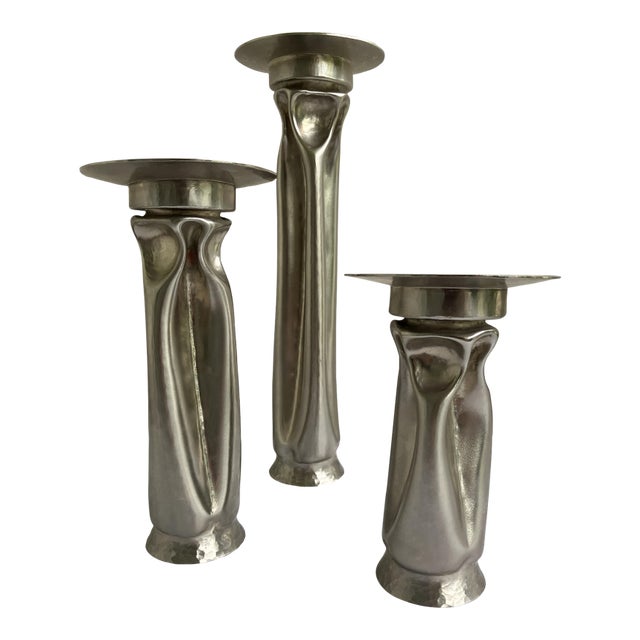 Thomas Roy Markusen, Set of 3 Brutalist Nickel Vessels or Candleholders, #106d, Signed For Sale