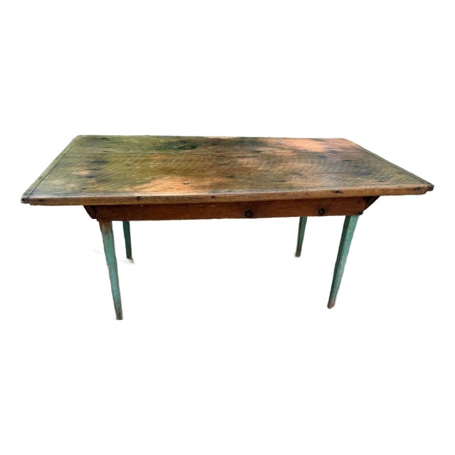 Antique Early American Primitive Rustic Painted Dining Table. For Sale