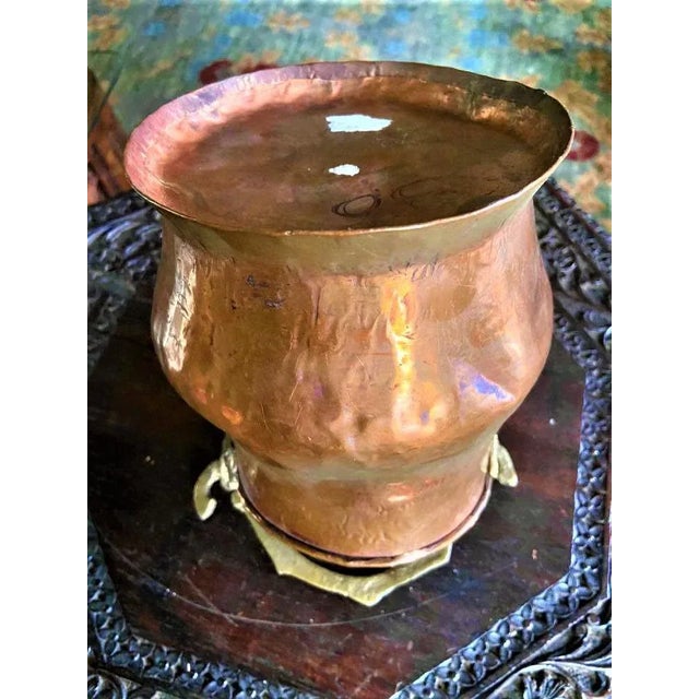 19th Century Antique Hand-Forged Copper Cachepot With Brass Handle For Sale - Image 4 of 7