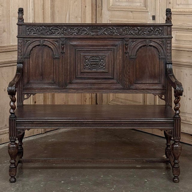 Late 19th Century A 19th Century Dutch Carved Oak Renaissance Revival Hall Bench For Sale - Image 5 of 18