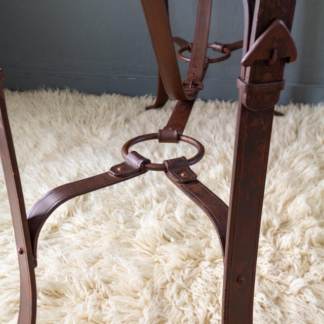 Jacques Adnet Hermes Style Iron Leather Bridle Strap Equestrian Console Table For Sale - Image 14 of 18