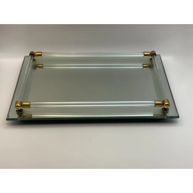 Metal Vintage Glass Railed Mirror Tray W/ Brass Accents For Sale - Image 7 of 7