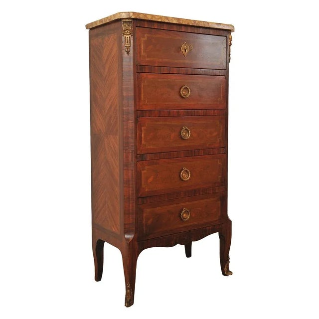 Brown 19th Century French Louis XVI Kingwood Marble Top Chest of Drawers For Sale - Image 8 of 8