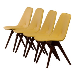 Teak Dining Chairs with Yellow Vinyl Upholstery by Van Os, 1950s, Set of 4 For Sale