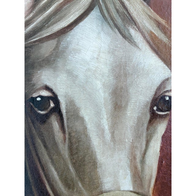Portraiture Vintage Original White Horse Oil Painting, Signed Equestrian Portrait - Signed For Sale - Image 3 of 14