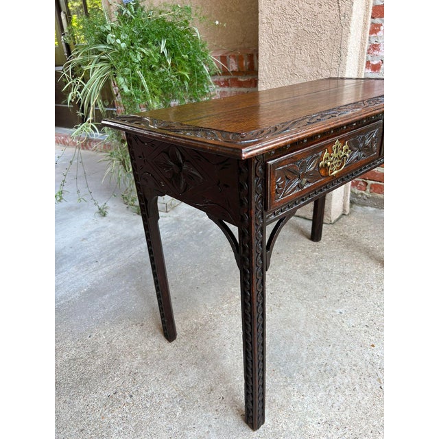 Antique English Sofa Console Table Jacobean Carved Oak Foyer Table C1890 For Sale - Image 15 of 18